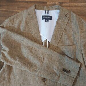 Cremieux Linen Sport Coat Men XL Elbow Patch Blazer Brown Plaid Academia Jacket.